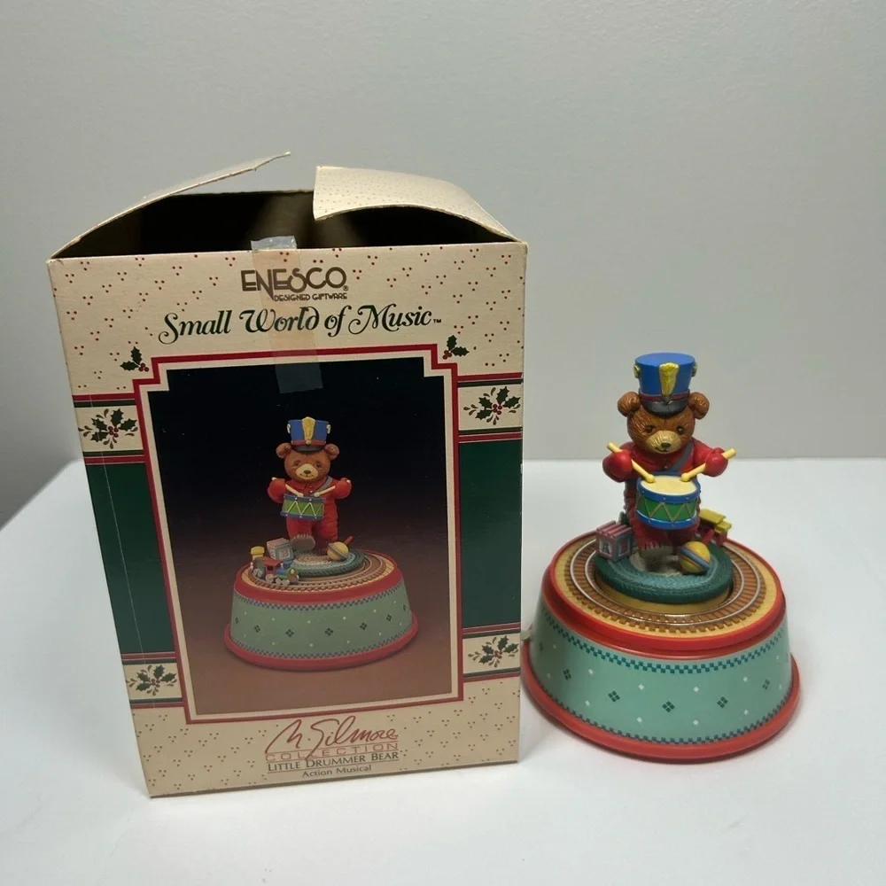 Vintage Enesco 1988 Small World Of Music Little Drummer Bear Music Bear Box